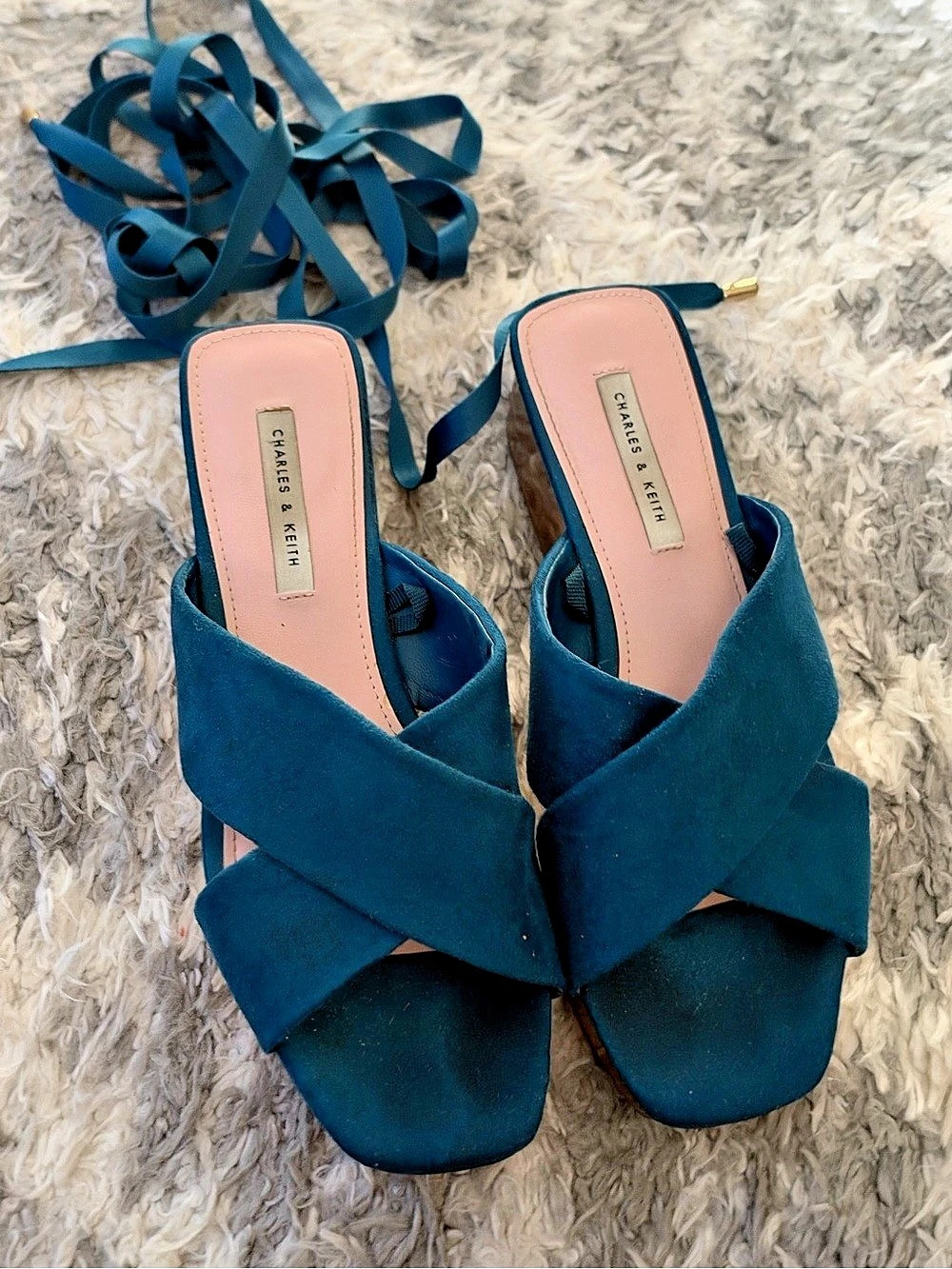 Charles & Keith Blue Cross Strap Wedge Sandals Like New size 36